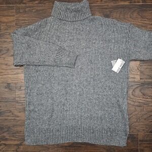 Nine West Womens 1X Gray Tight Knit Pullover Turtle Cowl Neck Sweater Cozy